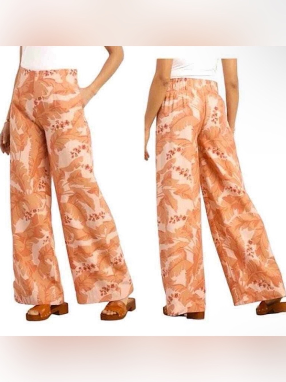 Soft‎ Surroundings Wide Leg Pants Grand Gardens Trousers Leaves NWT Size PXL